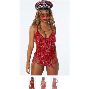 Red Shimmy Shimmy Festival Sequin Bodysuit